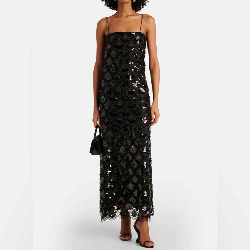 Black sequined slip dress 
Brand is Rotate via MyTheresa.com